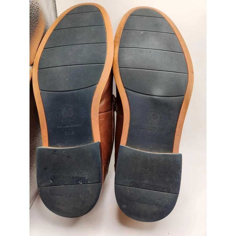 Aston Grey Shoes Mens Size 11.5 Brown Leather Slip‎ On Oxford Dress Formal